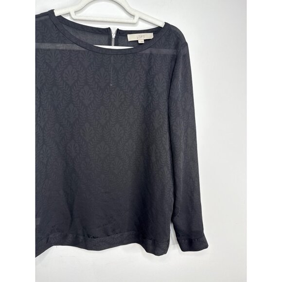 Loft Top Womens Black Long Sleeve Blouse Leaf Pattern Sheer Size S Romantic - Picture 3 of 13